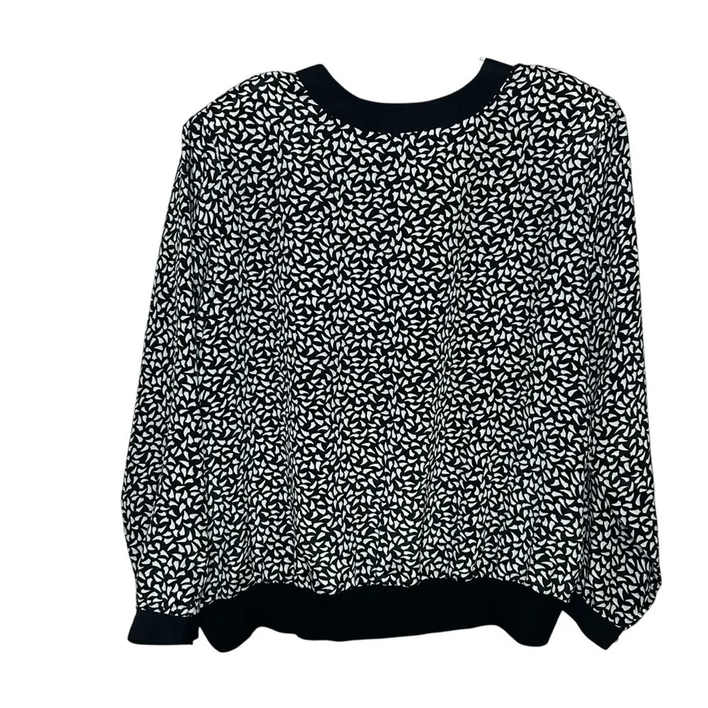 Andrea Gayle Black White Print Blouse Size XL Button Front Top - Picture 3 of 11
